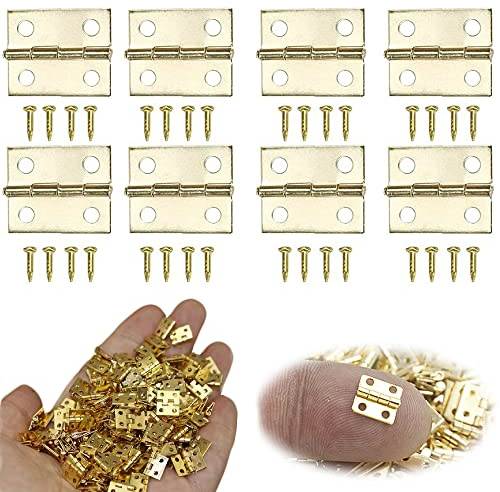 Lxoraziy 100 Stück Mini Scharniere Steckverbinder, Schublade Butt Scharniere, Mini Klappscharniere mit Messingnagel, für Holzkiste, Schmuck-Box, Kabinett, DIY Zubehör (Gold)