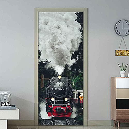JGCAI 3D Türtapete Türaufkleber Türbilder Zug Türposter PVC 3D Türaufkleber Türfolie Türtapete Art Home Dekoration Tapetentür Wasserdichtes Selbstklebend Türbild 88x200cm