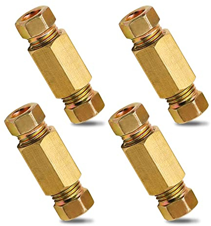 12 PCS Copper Brake Pipe Fittings,Brass Nut Fittings Set,3/16 Fittings Copper Brake Pipe,Automotive Brake Line System(4 Unions 8 Nuts)