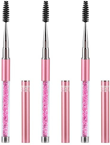 Tbestmax 3 Pcs Spoolies Mascara Wands Eyelash Brushes Eye Brow Brush Applicator with Cap for Travel Pink