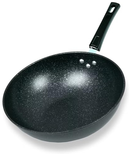 ZENO Non Stick Frying Pan 30cm | Wok Frying Pan | Frying Pans with Granite Induction for Induction, Electric and Gas Hobs | Omelette Pans | Black