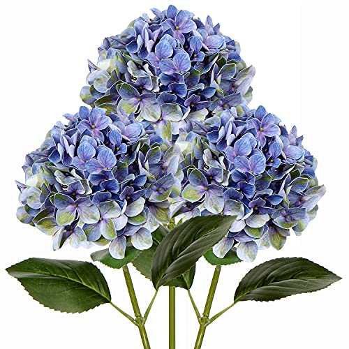Oairse 3 Stück Künstliche Hortensienblüten 3D-Druck Real Touch Künstliche Blumen wie echte Hortensien für Hochzeit, Zuhause, Hotel, Party, Blumenarrangement, Blumen Durchmesser 19 cm