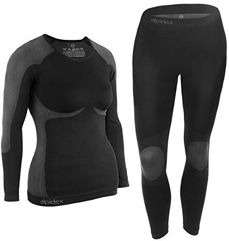 ALPIDEX Ropa Interior térmica Mujer cálido Funcional Transpirable esquí Deportes Conjuntos térmicos Invierno otoño, Tamaño:2XL/3XL, Color:Negro-Gris