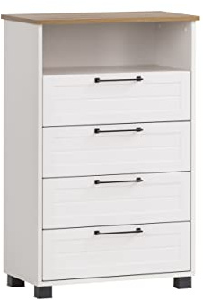 Schildmeyer Jelda Kommode 154779, matt weiß/Eiche Landhaus Dekor, 62,4 x 34,1 x 102 cm