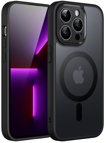 JETech Matte Magnetische Hülle für iPhone 13 Pro, Schwarz | Kompatibel mit MagSafe, Matte Transluzent Rückseite, Dünn Stoßschutz, Kameraschutz