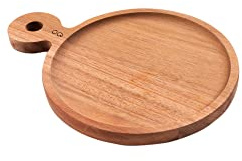 Point-Virgule planche apero en bois d'acacia ronde avec poignée, planche à hamburger, 20cm, Brun