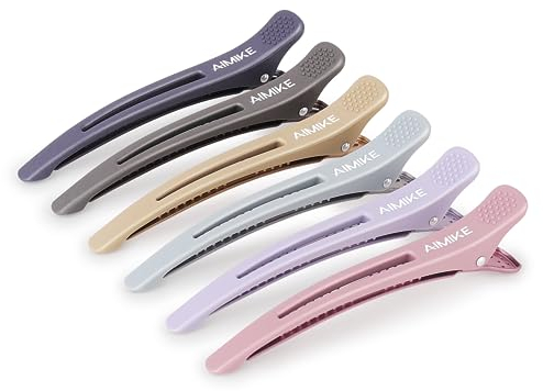 AIMIKE 6 Haarklammern Friseur, No-Trace Abteilklammern Friseur mit Silikonband, Kein Ziehen an den Haaren, Haarclips zum Stylen und Schneiden, Professionelle Salon Haarklammer Friseur -Morandi