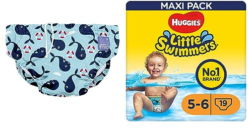 Bambino Mio, revolutionäre wiederverwendbare Schwimmwindel & Huggies Little Swimmers Schwimmwindeln Gr.5/6 (12-18 kg), 1 Packung mit 19 Stück