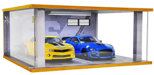 cxiiuui 1/18 Scala Vetrina Auto Garage Moldel con Luce LED e Copertura Acrilica Legno Diecast Car Show Case 2 Posti Auto Grigio