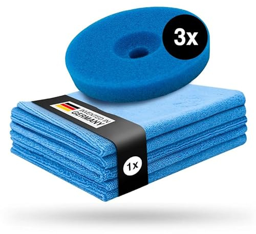 Liquid Elements Centriforce V2 Polierpads 125mm +5 Tücher, Blau, 3 Stück | Super Heavy Cut, Polierschwamm, speziell entwickelte Fräsung, optimierte Ergebnisse, Auto Polieraufsatz, für Poliermaschinen