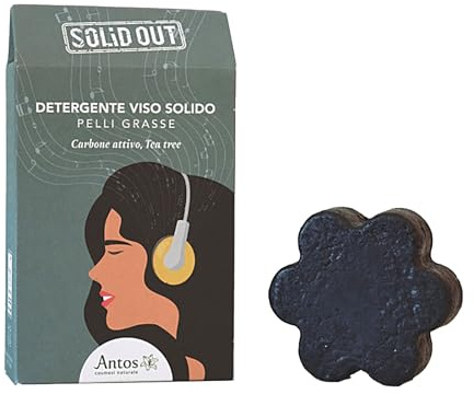ANTOS - Feste Gesichtsreinigung - fettige Haut 40 g - Aktivkohle und Teebaum - Solid Out SOL5