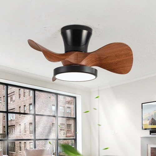 YFouCnd I Moderno Pequeño Ventilador De Techo Con Luz Reversibile 6 Velocidades Ventilador Techo Con Luz Y Mando A Distancia Regulable Lampara Ventilador Con Función De Memoria Dormitorio-Dark wood