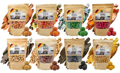 Zite Fishing Karpfen-Boilie-Set 20mm - Starke Lockwirkung & Wohldosierte Aminosäuren - 8kg Angelköder Sinkend im Wiederverschließbaren Beutel - Hochfängige Aromen-Auswahl