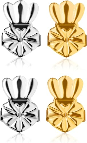 2 pares de levantadores de Acero inoxidable para aretes, hipoalergénicos, ayuda en caso de orejas caídas, ajustables y seguros, reemplazo para rosca(Oro, plata)