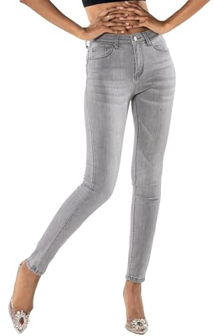 Vaqueros ajustados para mujer de cintura alta, estiramiento, efecto plisado, corte ajustado, ajuste ajustado, estilo desgastado, 5 bolsillos, XL