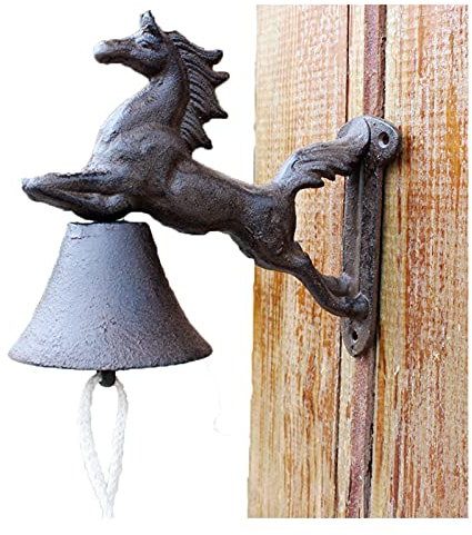 EVXOIJMS Gusseisen Wandglocken, Gusseisen Türglocken, Türklingel aus Gusseisen, galoppierende Pferde, nostalgischer Charme for Haus und Garten, Landhausstil, Rostbraun