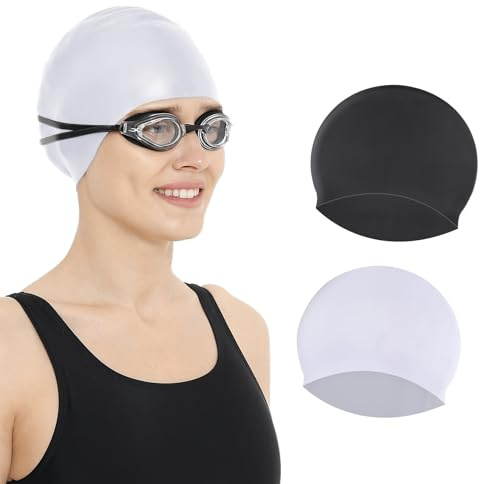 Zocipro 2Pcs Large Swimming Cap for Long Hair, Waterproof Silicone Swimming Hat, Non-Slip Adult Swim Cap for Women, Men, Dreadlocks, Weaves, Hair Extension, Braids, Curls, Afro