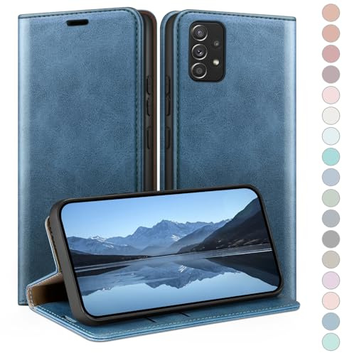 HUOUH for Samsung Galaxy A52/A52S Wallet case with RFID Blocking PU Leather,Credit Card Holder,Flip Folio Book Phone cases Shockproof Cover Women Men for Samsung A52 case Bright Blue