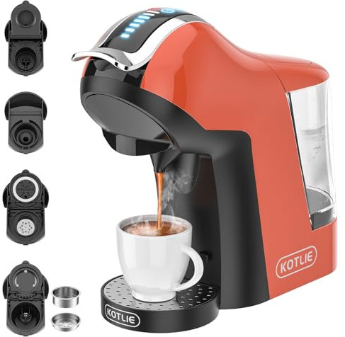 19Bar 5en1 Máquina de Café Espresso Multicápsulas para Nespresso/Dolce Gusto/MIO y Cápsulas de Café Molido/ESE EM-308A Naranja