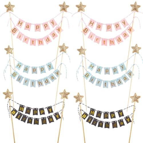 EIHI Happy Birthday Tortendeko, Wimpelketten Happy Birthday Tortenstecker Set, Cake Topper Banner, Kuchendeko für Geburtstag, Schön Kuchentopper für Kuchen Dekoration - Mehrfarbig, 6 Stück
