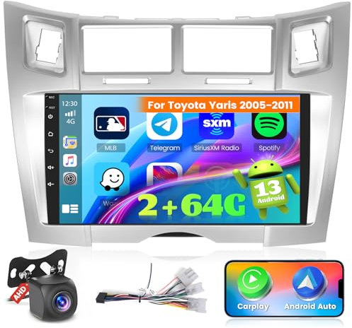 Ohradio 2G+64G per Toyota Yaris 2005-2011 Stereo Android 15 GPS con Wireless Carplay Android Auto Radio FM/RDS WiFi + Retrocamera + MIC - 2DIN 9 Pollici