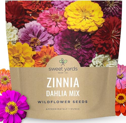 Zinnia Dahlia Mix - Large 1 Ounce Packet - 4,000 Flower Seeds for Planting - Zinnia elegans