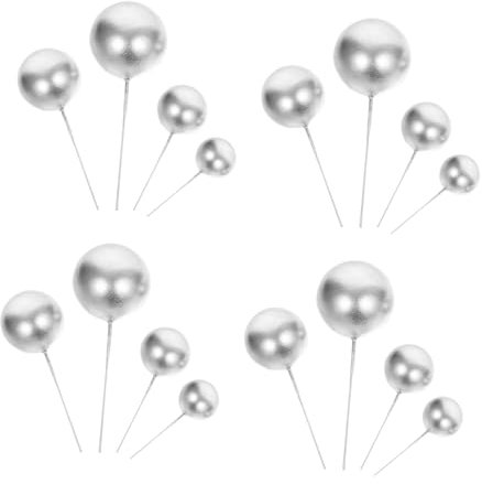 CIMAXIC 20pcs Round Cake Topppers Silver Cupcake Ornament Unique Shaped Cake Picks Simple Baking Decorations Set for Birthday Party