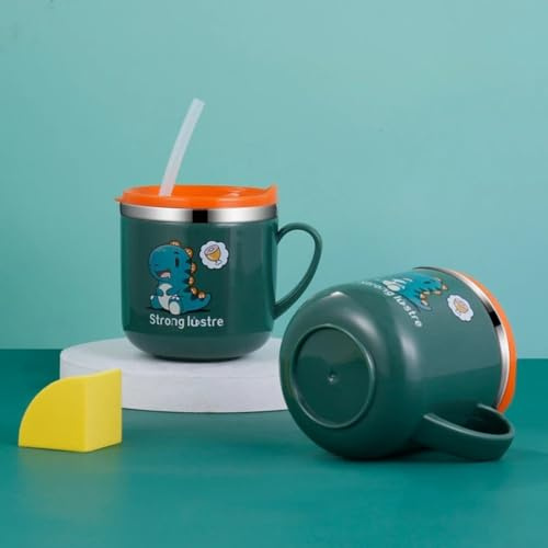 Kinder-Trinkbecher aus Edelstahl, 250 ml, mit Strohhalm und Messskala für gesunde Flüssigkeitszufuhr (grün)