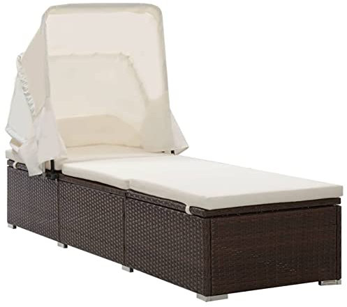 Xichuzi Sonnenliege mit Dach und Kissen Poly Rattan Braun, Gartenliege, Liegestuhl, Sonnenstuhl, Sonneninsel Outdoor, Liegen, Gartenmöbel, Bäderliege, Relaxliege - 317114