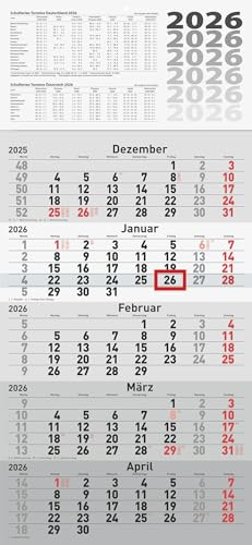rido/idé 5-Monatskalender 2026 | grau, 30×63 cm