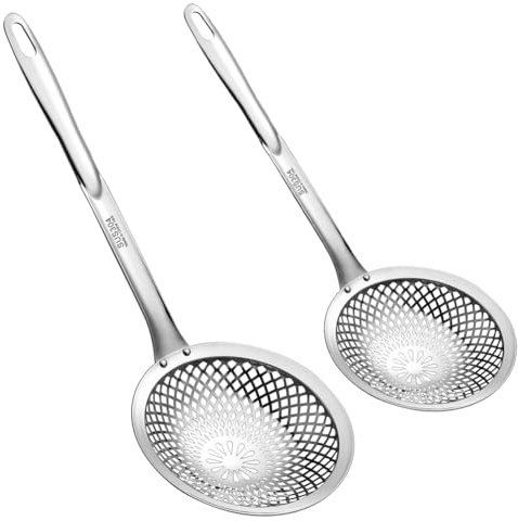 Sirxlevcy Cuchara para Espumadera, Cucharas Coladoras de Acero Inoxidable 304, Cuchara para Freidora con Espumadera para Cocinar de Metal, Diámetro de 4,3 y 5,9 Pulgadas