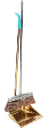 IMIKEYA Heavy Duty Stainless Steel Broom Dustpan Set Thick Golden Dustpan and Broom Kit Household Cleaning Indoor Outdoor Supplies