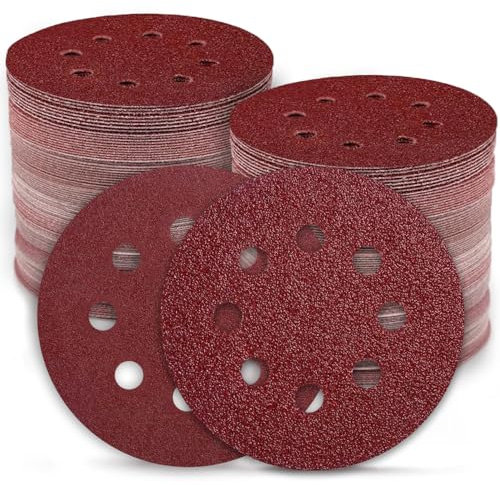Dischi Abrasivi 125mm Velcro, B1PRT 110 Pcs Dischi Levigatrice Orbitale 125mm (18 x40/60/80/100/120,10 x180/240 Grana), Dischi Carta Abrasiva Rotonda 8 Fori(Resistente All'Usura, Non Perde Graniglia)