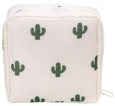 Bolsa de viaje única de higiene para mujer, múltiples bolsillos interiores para organizar toallas sanitarias y artículos de tocador pequeños, Cactus blanco