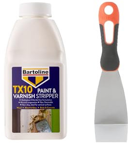 Bundle of Bartoline TX10 Paint and Varnish Stripper 500ml – Extra Strong, Non-Caustic Paint Remover for Wood, Metal & More + Tetrion Filler Knife