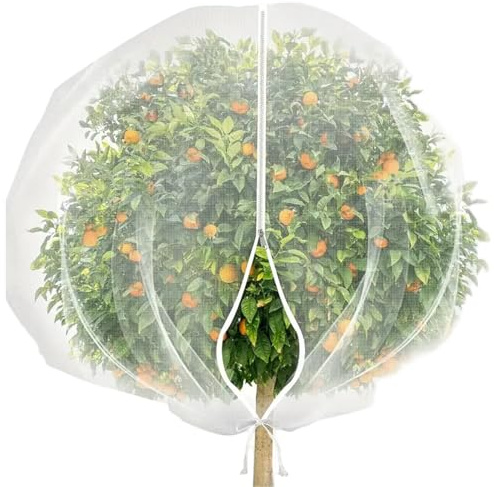 CAKEEYUM Fruit Tree Netting Fine Mesh Blueberry Bush Netting Cover with Zip and Drawstring Plant Protection Net for Fruit Trees Bushes and Flowers.