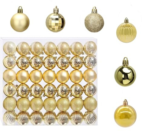 HongChelle Weihnachtskugeln, 42 Stück Kugelförmige Weihnachtsbaum Dekorationen, 3cm Mini Tannenbaum Christbaumschmuck,Kunststoff Bruchsicher, (Goldene)