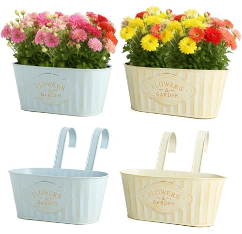 XXXFLOWER Metall Hängende Blumentöpfe Set - Robuste Hängeblumentöpfe aus Metall mit Abnehmbarem Haken & Ablaufloch, Hängetöpfe für Balkon, Garten, Zaun, Wand4/8 Stück