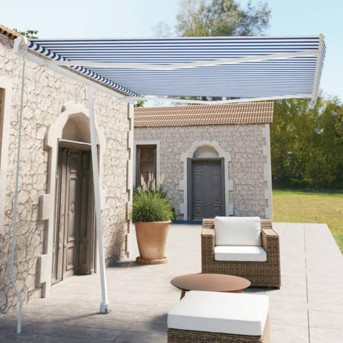 QJBSAVVA Standmarkise 300x250 cm Blau Weiß Freistehende Markise mit 360 Grad Drehfunktion UV Schutz und Wasserdicht für Terrasse Balkon Garten