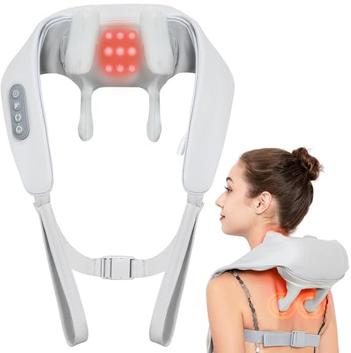 Relaxora Massaggiatore per collo con riscaldamento Shiatsu Massaggiatore elettrico senza fili con ricarica USB con 3 modalità 3 intensità per casa e ufficio