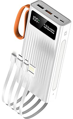 Power Bank portatile da 66 W a ricarica rapida per gilet riscaldato, giacca, batteria ad alta capacità per telefono con 4 cavi, torcia elettrica, bianco, 50000 mAh