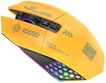 VBESTLIFE Souris de Jeu sans Fil, Tri Mode Connectivity 12000 DPI RVB Ergonomic Game Souris pour Ordinateur Portable Batterie Durable, Rechargeable (Yellow)
