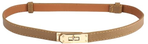 Fyrdm justerbart tunt midjebälte, 40–80 cm smalt bälte, läderbälte damer brunt med twist lock, damer mager läderbälte med justerbart vridlås, för klänningar, jeans, rockar
