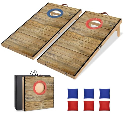 NZQXJXZ Cornhole Spiel Outdoor, 60 x 30 cm Faltbare Premium Corn Hole Boards aus Massivholz mit 6 Cornhole Säckchen und Einer Tragetasche, Tragbar Cornhole Toss Set für Familie und Erwachsene