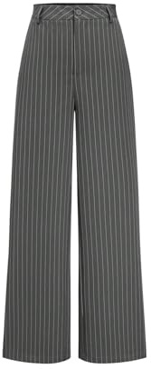 SOLY HUX Pantalon de costume élégant pour femme - Pantalon de bureau décontracté - Rayé - Avec poches - Pantalon en tissu large - Palazzon - Tenue d'affaires