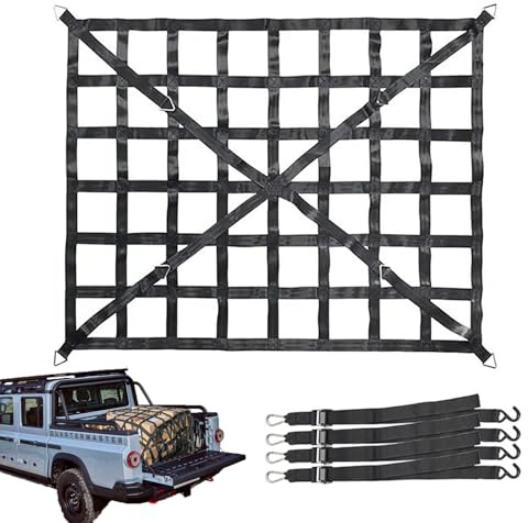 RATSTONE Red Maletero de Coche, Red de Carga Pesada Ajustable, Almacenamiento Fija para Maletero, para Camionetas, Camiones, Remolques, Incluye 4 Correas Fijas, 167 cm x 127 cm