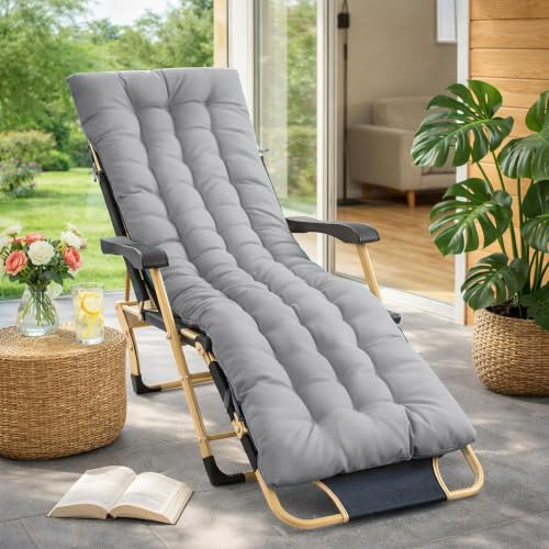 Bocguy Bequeme Liegenauflage Deckchair & Sonnenliegen170*53 * 8cm Gartenliege Auflage Sonnenliege Liegestuhl Polster mit Schaumflockenfüllung Gartenmöbel Kissen Hellgrau