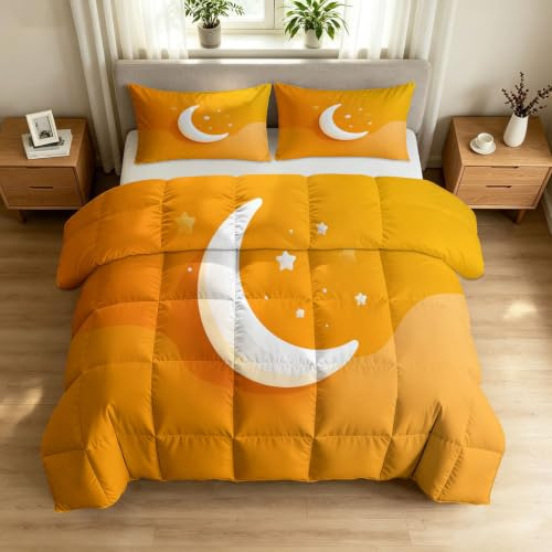 Påslakan 135 x 200 cm sommarfilt – tecknat täcke utan överdrag med 2 örngott – sommartäcke 3-delat påslakanset för allergiker 4 årstider duvet – måne stjärnhimmel stjärnor