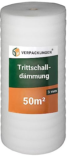 BB-Verpackungen 50 m² Trittschalldämmung 1,0 x 50 m (3 mm stark, sehr gute Schall- und Wärmedämmung) - Sets zwischen 25 m² und 500 m²