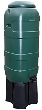 S-lon Regentonne grün 100 L. Rechteckig, Kunststoff, Inkl. Fuß & Hahn | Slimline/Rainsaver